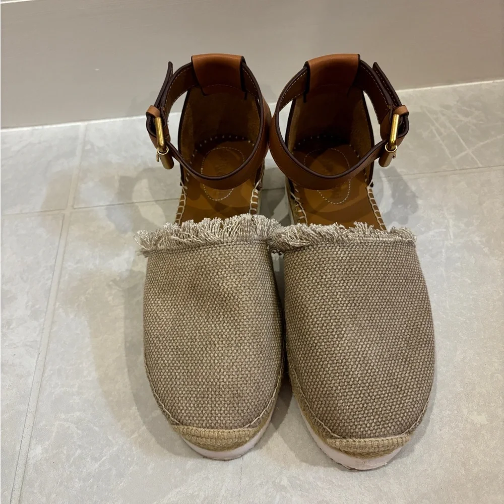 See By Chloe Beige Glyn Espadrilles Flats In Canvas and Leather Size 37